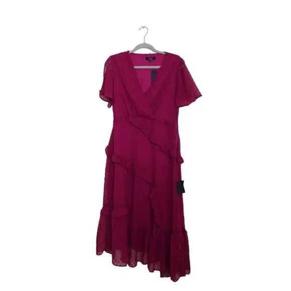 Lulus Next to You Plum Swiss Dot Ruffled Midi Dress - Picture 3 of 8